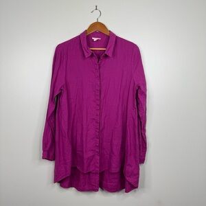 Eileen Fisher Oversize Organic Cotton Linen Like Gauze Button Front Blouse